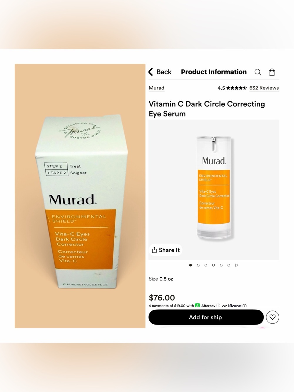 Murad Environmental Shield Vita-C Eyes Dark Circle Corrector 0.5 oz